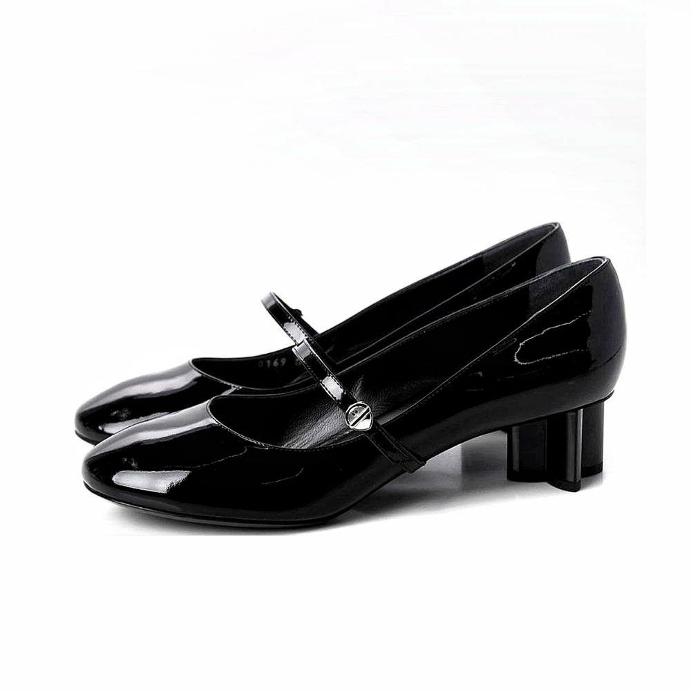 Louis Vuitton Balletcore Black Patent Leather Mary Jane Block Heel Pump